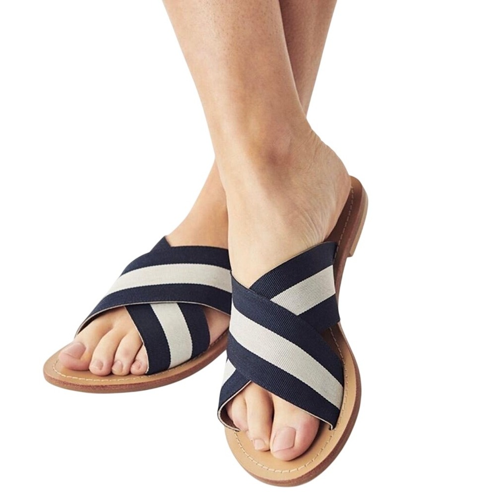 Crew Clothing Lily Crossover Sandals 39 8.5 Navy‎ Blue White UK Slider Patriotic